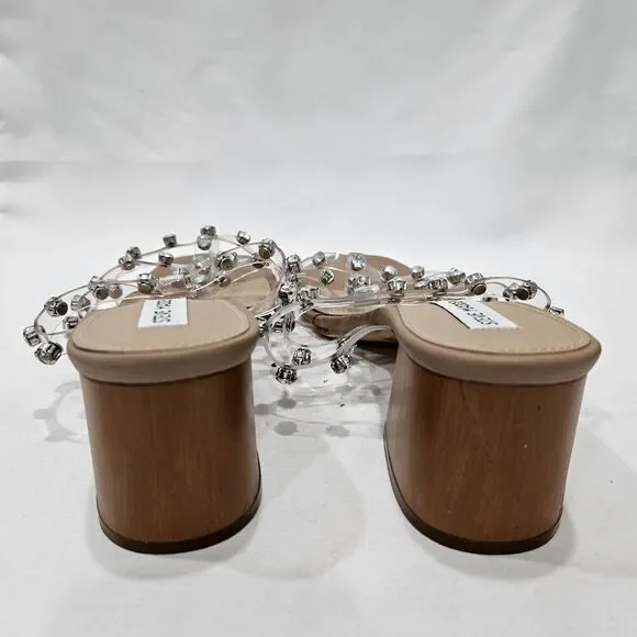 Steve Madden Intricate Clear Rhinestone Block Heel Slide Sandals 8 Dressy Party - Picture 5 of 11